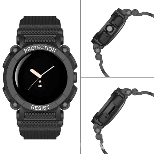 Google Pixel Watch 3 交換バンドバンド 41mm(2024 / 2023 / 2022) Google Pixel Watch 3 / 2 / 1 ベルト カバー バンド 炭素繊維表面 耐衝撃 PC TPU 二重構造 落下 吸収 耐久性 傷防止 通気 装着簡単対応 (ブラック)
