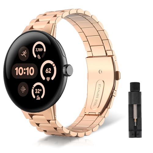 Google Pixel Watch 3 45mm 交換バンド ビジネス風 ステンレス サイズ調節可能 調整工具付き 交換ベルト 替えベルト コンパチブル Google Pixel Watch 3 45mm バンド ローズゴールド 送料無料