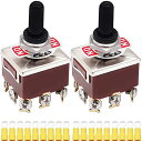 9ピン 3ポジション トグルスイッチ ロッカートグル 0-250V 15A DPDT (オン)/オフ/(オン)セルフロックスイッチ 防水金属ノブカバーキャップ付...