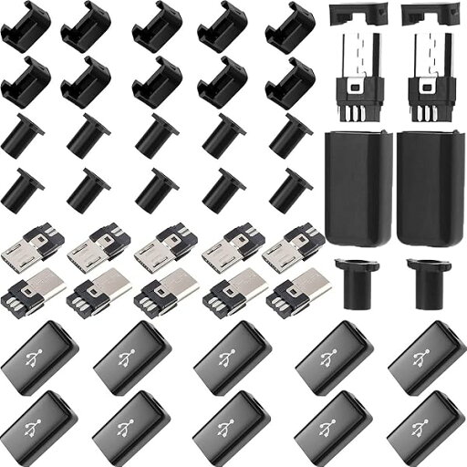 DIY プラスチックカバー 黒が付いているマイクロ USB タイプ B オス プラグ コネクター キット マイクロ USB のタイプ B の オス プラグのコネクター 12個セット 送料無料 DIY プラスチックカバー 黒が付いているマイクロ USB タイプ B オス プラグ コネクター キット マイクロ USB のタイプ B の オス プラグのコネクター 12個セット 送料無料