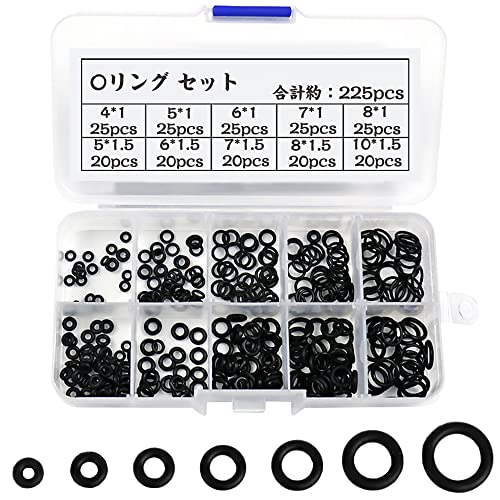 シールOリング セット 10種類 約225個 ニトリルゴム ワッシャー オーリング 耐油 耐摩耗 耐熱 防水 装着が簡単 工具 DIY 汎用 水道 蛇口 機械修...