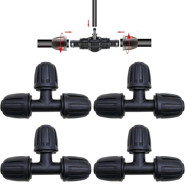 灌漑パイプコネクタ 4個 バーブ付き ストレートティー コネクタ 点滴灌漑 芝生 農場 庭用の1/2インチ点..