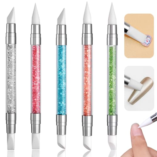 送料無料 ネイルブラシ ジェルネイル筆 5本セット シリコンブラシ 両端ヘッド レジン道具 多機能 ネイルアートブラシ 押し出しステッカー/魔法のミラーパウダー...