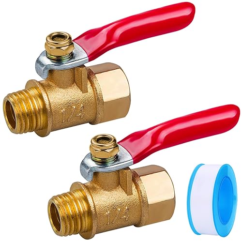 エアーライン コック 1/4' ボールバルブ ロックボールバルブ 2個セット 真鍮製 防錆性 操作が簡単 ラバ..