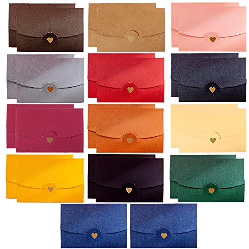 26枚 ミニ封筒 13色 手作り 小さい 名刺封筒 ギフト封筒 と ブロンズハートクラスプ ために 感謝カード ギフトカード 招待状 はがき 貴賓カード 母の日...