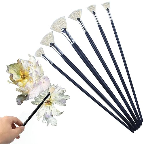 扇型ブラシ 画材ブラシ 油彩画筆 ペイントブラシ 6本セット水彩筆 豚毛画筆 絵の具 木材面相ブラシ 模型 学生 装飾に適用 塗装 アクリル画 水彩画 (オフホ...