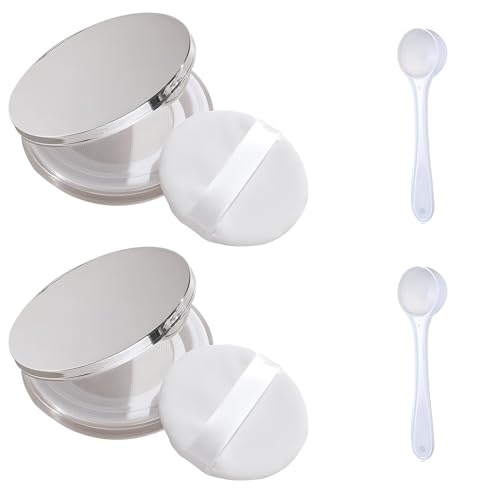 パウダーケース コスメ詰替え容器 2個セット 超薄い鏡付き フェイスパウダーケース 携帯用 パウダー容器 スポンジパフ付き 小分け容器 旅行用 薄型 携帯便利