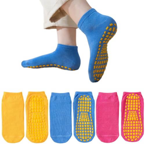 靴下 キッズ 滑り止め 転倒防止 子供 ソックス 3足組 カラー 屋内 トランポリンソックス スポーツソッ..