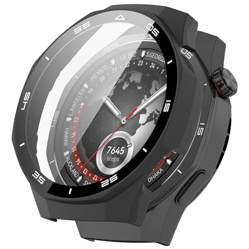 HUAWEI (ファーウェイ) WATCH GT 5 Pro 46mm カバー HUAWEI WATCH GT 5 Pro 46mm ケース 超薄型 PC+ガラス素材 一体型 ファーウェイ WATCH GT 5 Pro 46mm ケース対応 全面保護 超薄型 装着簡単 耐衝撃 高透過率 指紋防止 傷防止 (ブラック) 送料無料(2.0)