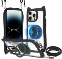 iPhone 14 Pro Max ケース クリア MagSafe対応 360度回転スタンド リング付き PC背面 + TPUバンパー ワイヤレス充電 ネック ショルダー カバー 肩掛け 首掛け 斜めがけ 紐付き 韓国 かわいいファッション 耐衝撃 落下防止 薄型 軽量 黄変なし車載対応 アイフ ...