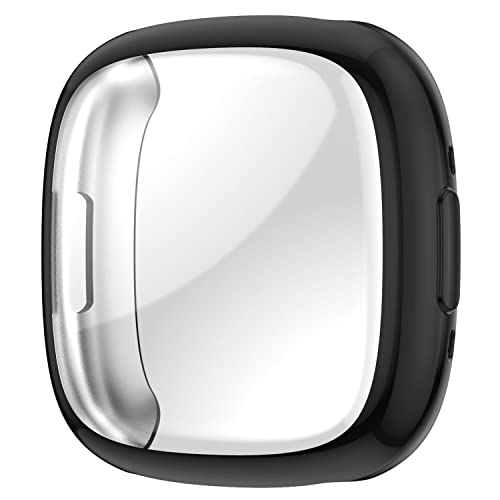 Fitbit Versa 4 / Sense 2ケース フィットビット Versa4 [全面保護カバー ] 擦り傷防止 柔らかいTPU フィットビット Versa 4 バンパー 軽量薄型 耐衝撃 メッキ加工 Fitbit Versa4 保護カバー (ブラック) 送料無料