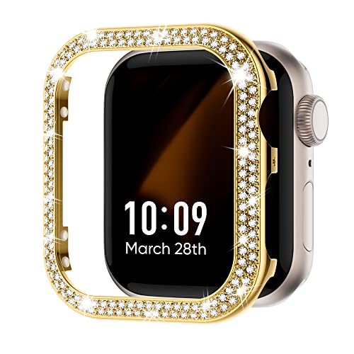 アップルウォッチ カバー キラキラ ステンレス 45mm Apple Watch ケース 金属 ダブルダイヤモンド アップルウォッチ 飾りフレーム Series 8 7に対応 オシャレ レディース ゴールド 45mm (液晶フィルムなし) 送料無料