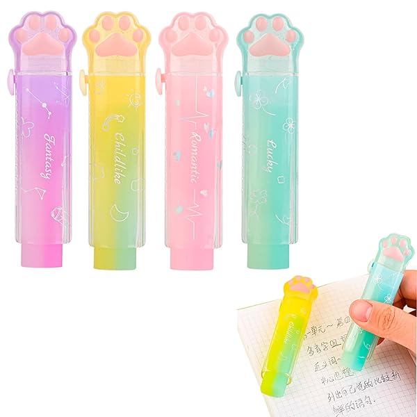 消しゴム 小学生 [4個セット] よく消える スティック消しゴム 鉛筆消しゴム 猫の肉球形 伸縮可能 キラキラ 可愛い 文房具 紙を傷つけない 使いやすい 持ち運びに 子供 学生 学習用 オフィス 用品 送料無料