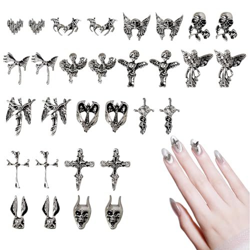ネイルパーツ パンク風 (30個セット) ネイルアートパーツ 3D 立体 メタルパーツ 十字架 クロス スカル diy手芸 ネイルデザイン用品 シルバー 送料無...
