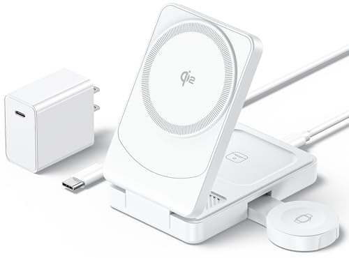 ワイヤレス充電器 MagSafe 折りたたみ式 ワイヤレス充電ステーション iPhone 16 15 14 13 12 シリーズ Apple Watch AirPods 15W 急速充電スタンド 30W アダプタ付き