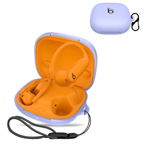 Powerbeats Pro 2 ケース カバー ワイヤレス イヤーホン シリコン 保護ケース (カラビナ付き+ストラップ付き ) 落下防止 キズ防止 耐衝撃 装着充電可能 防塵 防水 (パープル)