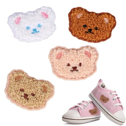 ワッペン アップリケ 4枚セット 保育園ワッペン 刺繍されたかわいいクマ アイロンワッペン かわいい ア..