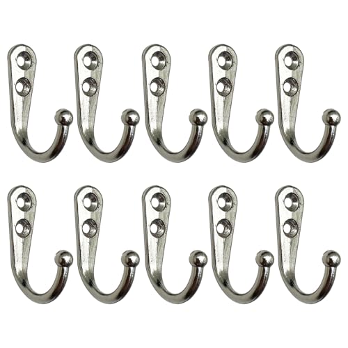 アンティーク調 壁掛けフック フック金具 10個セット 亜鉛合金製 壁フック キッチン 寝室 リビング対応 (ホワイトニッケル) 送料無料