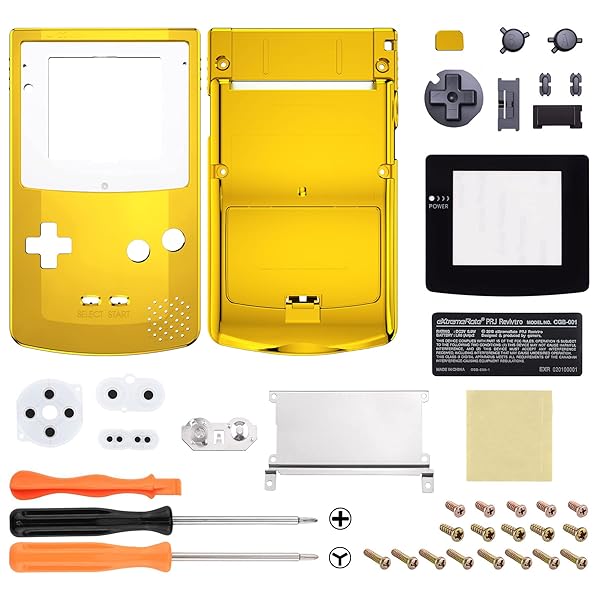 Gameboy Color 対応 IPSアップグレード 交換用 シェル フルハウジング カバー ボタン付き GBC OSD IPS & Regular IPS & Standard LCDにも対応します (コンソールやIPSスクリーンは付属していません。) クロームゴールド 送料無料