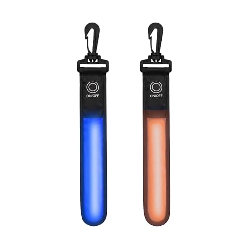 夜間 反射 キーホルダー 2個入り 反射バンド LED 光るキーホルダー 3つのライトモード 子供 大人 シニアのジョギング サイクリング用反射板キーホルダー [電池付き] オレンジ+青 送料無料