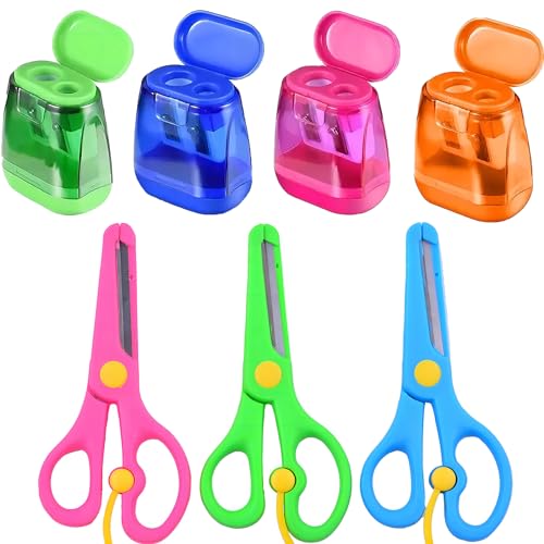 鉛筆削り ミニ 安全はさみ ハサミ [7個セット] 二重穴 鉛筆削りカ 鉛筆削り 手動 小型 鉛筆削り 丸い先..