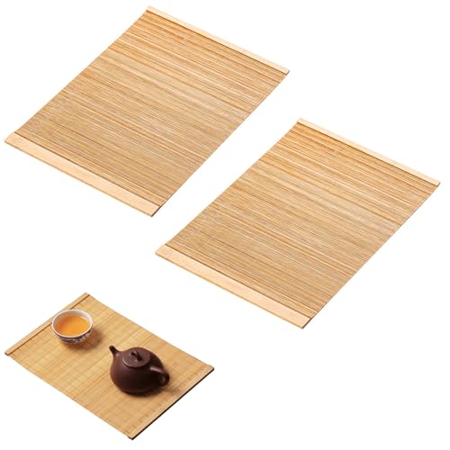 ランチョンマット プレースマット (2枚セット) 竹 お茶 マット 30×20cm 断熱 滑り止め 無地 和風 キッチン 家庭用 レストラン用 茶器 茶道用品