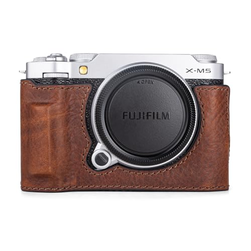 Fujifilm XM5 / X M5 ケース Fujifilm XM5カバー 本革 Fujifilm X M5カバー レザー XM5カメラケース XM5カメラケース 保護カバー ハーフケース 電池交換でき 取り外し可能 (ブラウン)