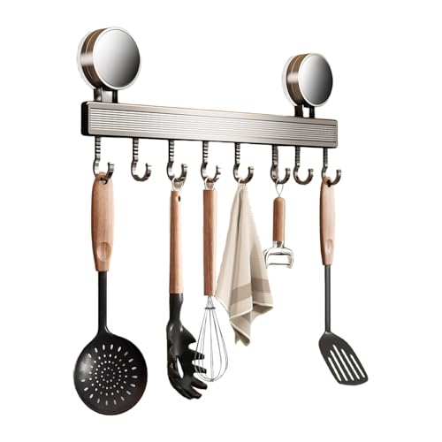 吸盤 フック 粘着吸盤 キッチンツールフック アルミニウム 防水防錆 穴あけ不要 調理器具収納 壁掛け フック 40cm 8個フック