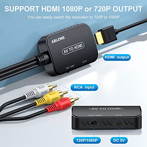 RCA to HDMI �Ѵ�����С����� AV to HDMI ����ݥ��å� 1080 / 720P�ڤ��ؤ� �������ϲ� USB���� 3��(�� �� ��)�ӥǥ� / av�����֥� hdmi �����֥��դ� N64 Wii PS2 Xbox VHS VCR Camera DVD�ʤ��б� av to hdmi�Ѵ������֥� ����̵��