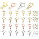 星 ナスカン キーホルダー金具 24個セット 回転カン付き 丸カン付き ワンタッチキーホルダー カワイイ DIY用パーツ 手作り 手芸用品 キーリング アクセサリー 全長42mm(4色) 送料無料