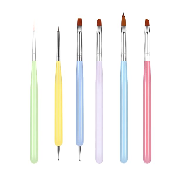ネイルアートブラシ ネイルブラシ (6本セット) ネイル筆 ネイルブラシセット ジェルネイル筆 高品質ナイロン繊維 ネイル筆セット 大小ドットペン付き ネイルア...