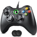 Xbox 360 コントローラー 有線 USB ゲームパッド 有線ゲームパッド PC コントローラー 人体工学 二重振動 高耐久ボタン ジョイスティックをアップグレード Microsoft X box 360 / X box 360 Slim / PC / Windows7 / 8 / 10対応 アシストキャップ 2枚付き (ブ ...