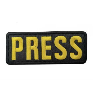 PRESS プレス 報道機関 マスコミ 記者団 マスメディア 刺繍 タクティカル パッチ ワッペン アップリケ ベルクロ対応 yellow 送料無料