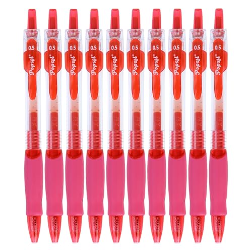 ジェルボールペン 0.5 赤 10本 ゲルインクボールペン ノック式 ボールペン 送料無料
