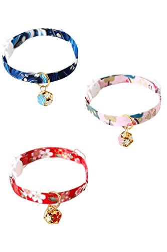 猫 首輪 3個セット 猫セーフティバックル 安全 ペット用首輪 鈴付き 長さ調節可能 軽量 送料無料