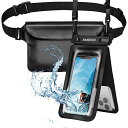 防水ケース 2個セット ダブルパック設計 お風呂 温泉 潜水 雨 海などに 6.7インチスマホ適用 防水ポーチ 防水ウエストポーチ添付 財布 適用端末 iPhone 15 14 13 Android 通話快適 密封 タッチ可 顔認証 ブラッククリア