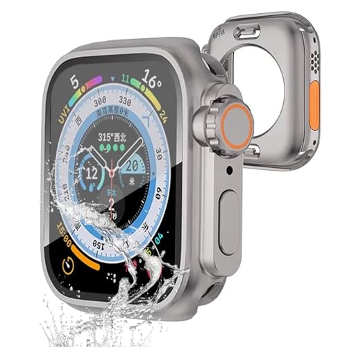 apple Watch カバー Series10 46mm ウォッチ カバー 360°防水ケース PC+ガラス素材 数秒でUltra一体型 装着簡単 耐衝撃 全面保護 Watch ケース対応 (46mm チタンゴールド) 送料無料