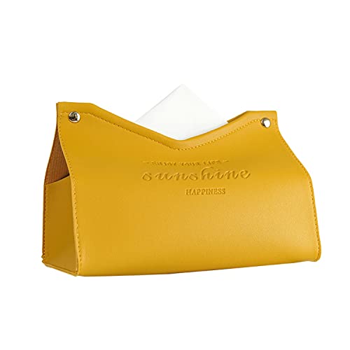 レザーティッシュケース おしゃれ 北欧デザイン 合皮ティッシュボックス 北欧 インテリア 家 洗面所収納 ソフトパック用 (イエロー)