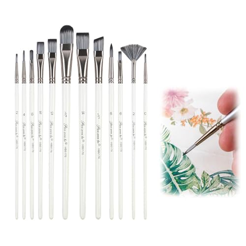 画材筆 12本セット ベーシック 絵筆 油絵筆 水彩筆 丸筆 筆 ブラシ 多用途 高耐久 大人 子供用 グレー 送料無料
