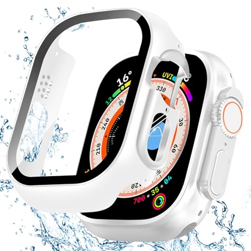 Apple Watch ケース Ultra 2 / 1 49mm Apple Watch カバー 防水ケース 全面保護 二重構造 アップルウォッチ カバー 高耐久 高透過率 装着簡単 アップルウォッチ ケース PC素材 ガラスフィルム 一体型 ホワイト 送料無料
