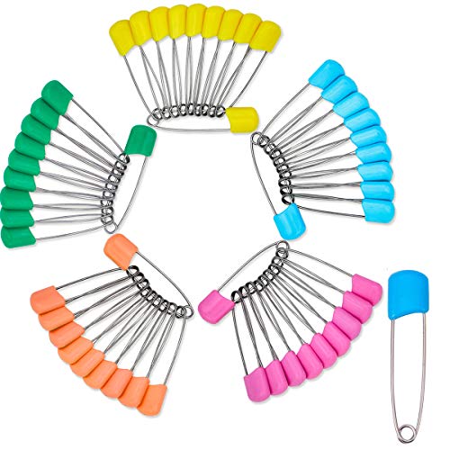 安全ピン 巨大 プラス ロック安全ピン ステンレス鋼 カラー ロック針 セイフティピン オフィスの安全ピン 50本入 54mm (ピンク イエロー ブルー オレ...