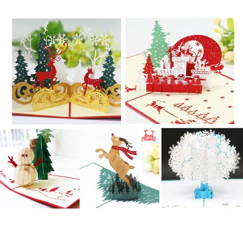 クリスマスカード 立体 3D クリスマス メッセージカード グリーティングカード ポップアップ Thank you カード 5枚 (5種タイプB) 送料無料