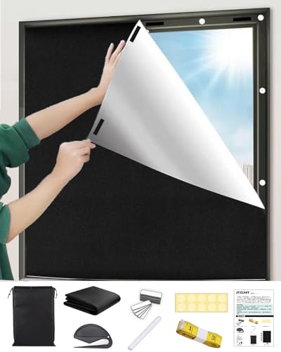 遮光シート 窓 布 窓ガラス目隠しシート 超遮光シート 日よけシート 日差し 西日対策 窓ガラス 420dオックスフォード 遮熱 UVカット 紫外線カット 防水 目隠しシート 貼付簡単 浴室 風呂場 (01黒-1.5*2M)