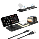 ワイヤレス充電器 15W 充電スタンド for iPhone / Apple Watch / Airpodsに同時充電対応 折りたたみ式 マグネット ワイヤレス充電ドック 旅行用 for iPhone 16 15 14 13 12 Pro Max Plus for iWatch 1-9 / Ultra for AirPods Pro用 ブラック