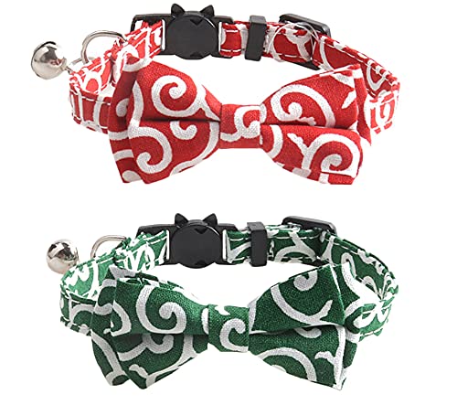 猫 首輪 蝶結び 犬猫用 ペット首輪 調整可能 セーフティバックル付 可愛い 軽量 和風 唐草モダン かわいい 鈴付き 送料無料