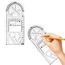 定規 多機能幾何定規 多機能描画定規 多機能図面ユニバーサル定規 多機能 幾何学的 透明 回転角円定規 角度円測定定規 描画テンプレート 測定ツール 製図定規 多目的分度器 幾何図面テンプレート 学校 文房具 送料無料
