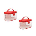化粧品バッグ コスメポーチ ハンドバッグ 透明 防水 PVC 化粧品 トイレタリーバッグ 大容量 2セット (レッド 新聞柄)
