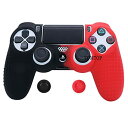 PS4 SLIM / PRO コントローラー カバー シリコン ラバー カバー スキンケース 滑り止め スタッズドット 代替品 互換品 (黒と赤) 送料無料