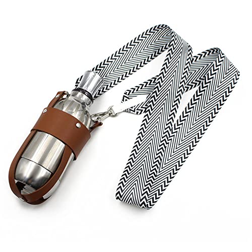 ドリンクカップホルダー 持ち歩き 水筒カバー ペットボトルホルダー ショルダー 肩掛け PUレザー カップホルダー 革 幅広ベルト おしゃれ 登山 旅行 散歩 (ブラウン)