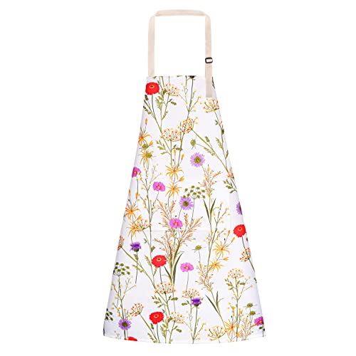 エプロン 女性用 首掛け 北欧風 花柄シンプル おしゃれ 防水 大容量ポケット 汚れにくい シワ防止 調整可能な 男女兼用 料理教室用 保育士 大人エプロン 業務 家庭 作業